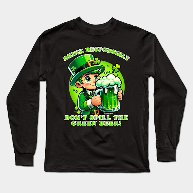 Cheers with Care: A Leprechaun's Reminder Long Sleeve T-Shirt by vk09design